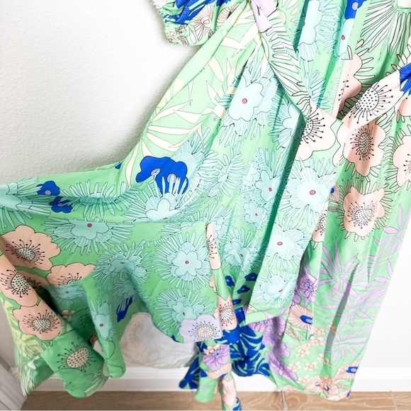 Anthropologie Floral Off-Shoulder Maxi Dress - Blue and Green - Picture 6 of 10